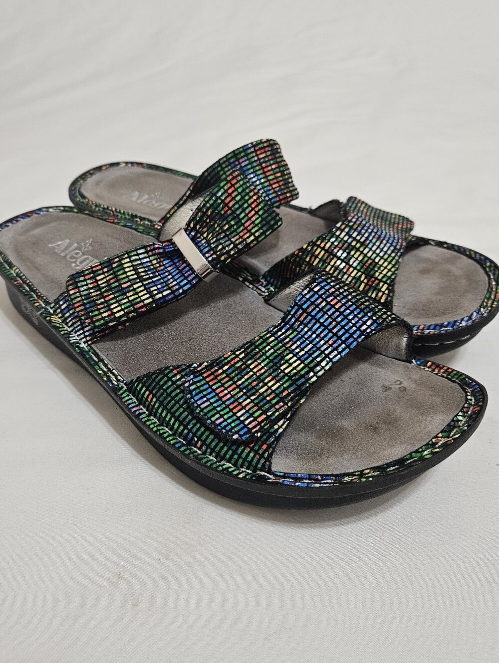 ALEGRIA Karmen Mosaic Leather Slide Sandals Adjustable Straps Size 11-US /42-EU
